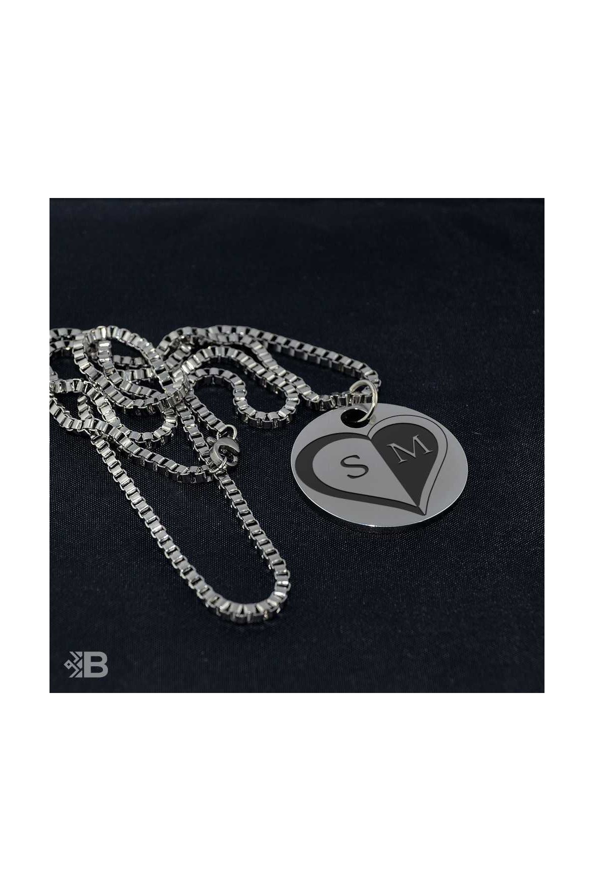 14 Şubat hediyesi Baş Harfli Kalpli Yuvarlak Çelik Kolye - 1110 - Custom Necklaces - Cosmedrome