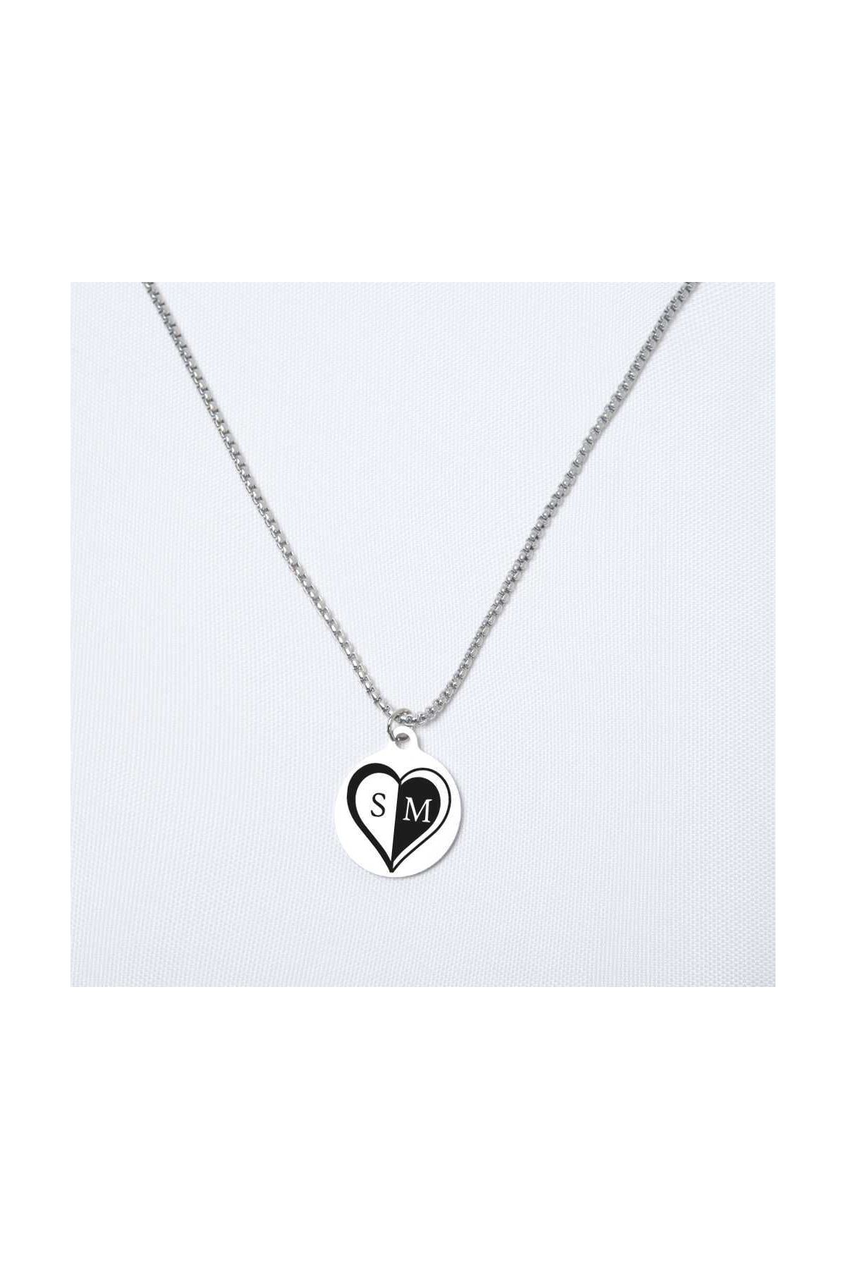 14 Şubat hediyesi Baş Harfli Kalpli Yuvarlak Çelik Kolye - 1110 - Custom Necklaces - Cosmedrome