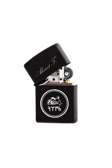 Türk Yazılı Bozkurt Zippo Benzinli Siyah Çakmak - Custom Design Lighters - Cosmedrome