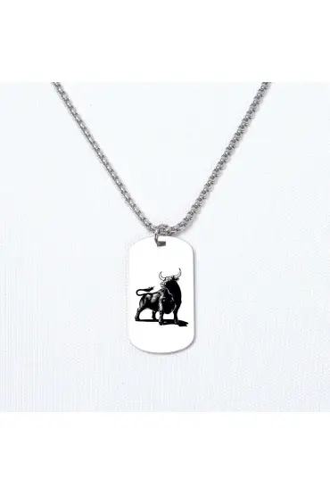 Boğa Temalı Asker Kolye, Kişiye Özel Çelik Asker Kolye - Custom Necklaces - Cosmedrome