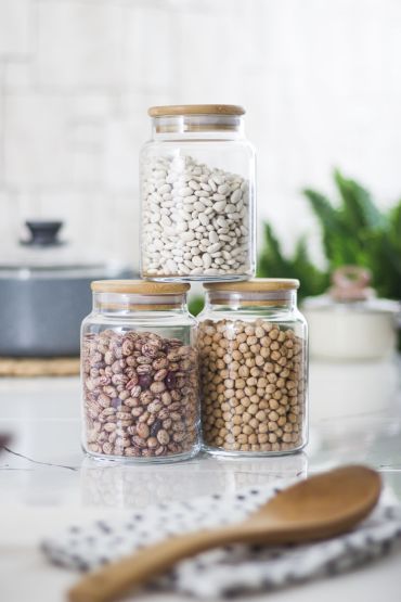 3 Lü Set Bambu Kapaklı Cam Kavanoz & Erzak Saklama Kabı 800 ml Orta  Boy ( Vakum Kapak ) - Kavanoz - Cosmedrome