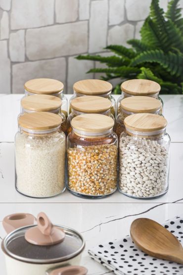 Bambu Kapaklı Cam Kavanoz & Erzak Saklama Kabı 800 ml Orta  Boy ( Vakum Kapak ) - Kavanoz - Cosmedrome