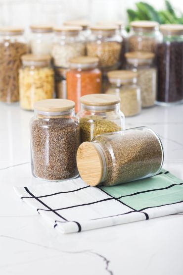 9 Lu Set Bambu Kapaklı Cam Kavanoz & Erzak Saklama Kabı 3 X (1.3 LT 0.80 LT 0.50  LT ( Vakum Kapak ) - Kavanoz - Cosmedrome