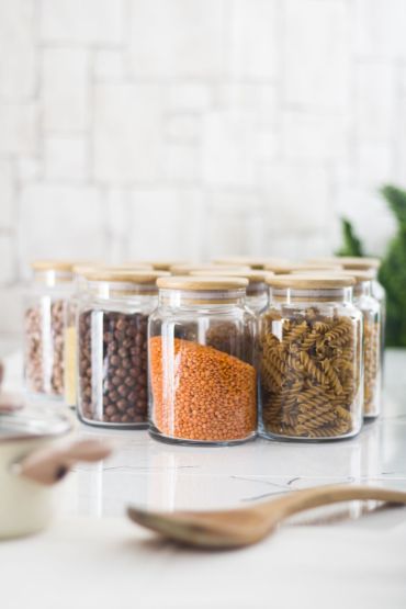 12 Lü Set Bambu Kapaklı Cam Kavanoz & Erzak Saklama Kabı 800 ml Orta  Boy ( Vakum Kapak ) - Kavanoz - Cosmedrome