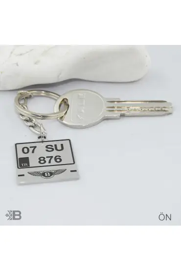 Bentley Logolu Plaka Anahtarlık - Kişiye Özel Bentley Plaka Kare Çelik Anahtarlık
