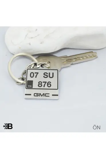 GMC Logolu Plaka Anahtarlık - Kişiye Özel GMC Plaka Kare Çelik Anahtarlık
