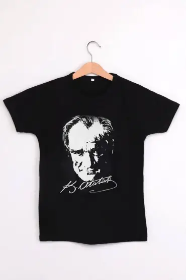 Atatürk Baskılı Çocuk Tshirt | Siyah