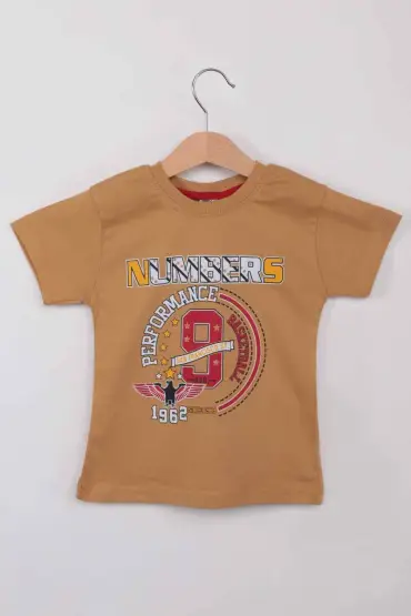 Baskılı Kısa Kollu Erkek Çocuk T-shirt 004 | Hardal