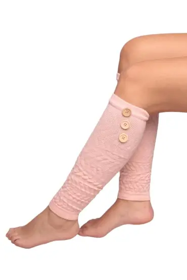 Kadın Düğmeli Tozluk Çorap | Pudra