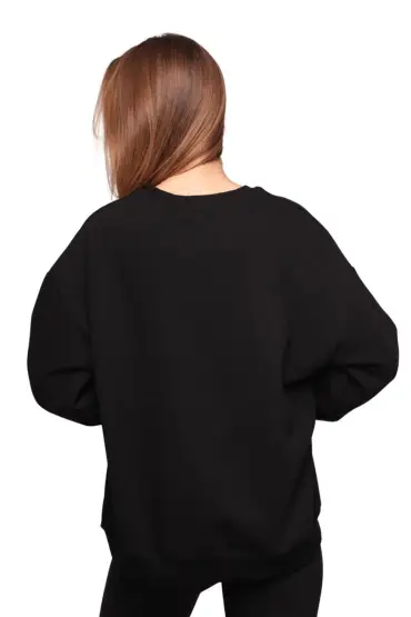 Nakışlı 3 İplik Kadın Sweatshirt 5808 | Siyah