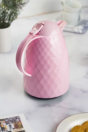 1 Lt Isı Yalıtımlı Çay ve Soğuk Su Termosu Soft Pembe (12 Saat Sıcak Tutar& İçi Camdır)