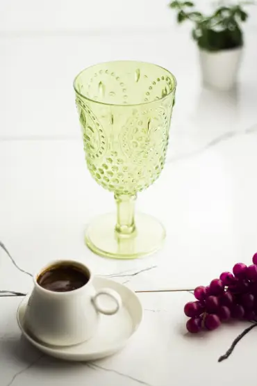 Akrilik Yeşil Tekli Kadeh & Su Meşrubat Kahve Yanı Bardağı 450 ml ( Cam Değildir )