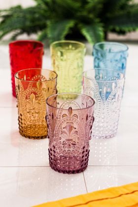 Akrilik Renkli 6'lı Kısa Bardak & Su Meşrubat Kahve Yanı Bardağı 400 ml ( Cam Değildir )