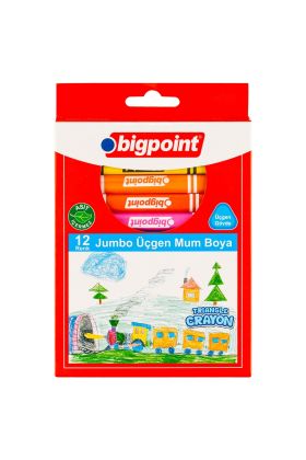 Bigpoint Jumbo Üçgen Mum Boya 12 Renk 24'lü Paket