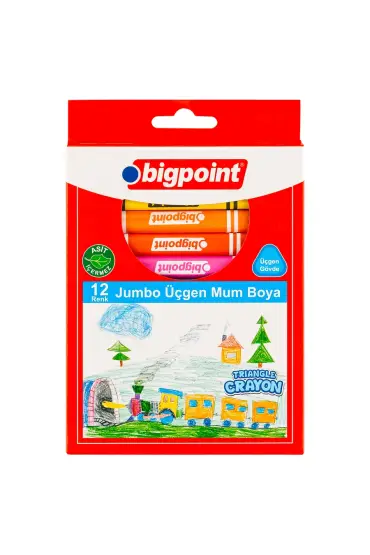 Bigpoint Jumbo Üçgen Mum Boya 12 Renk 24'lü Paket