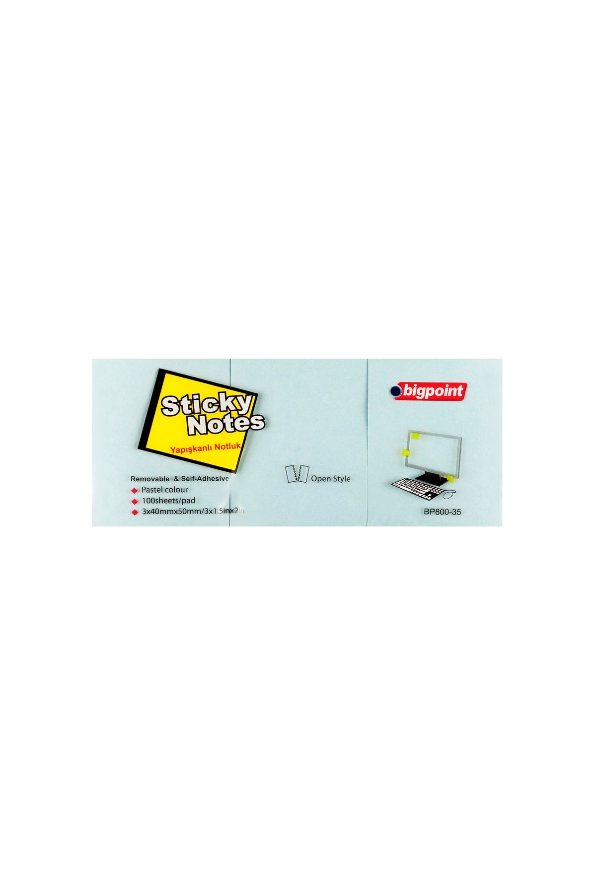 Bigpoint Yapışkanlı Not Kağıdı 3'lü 40x50mm Mavi 4'lü Paket