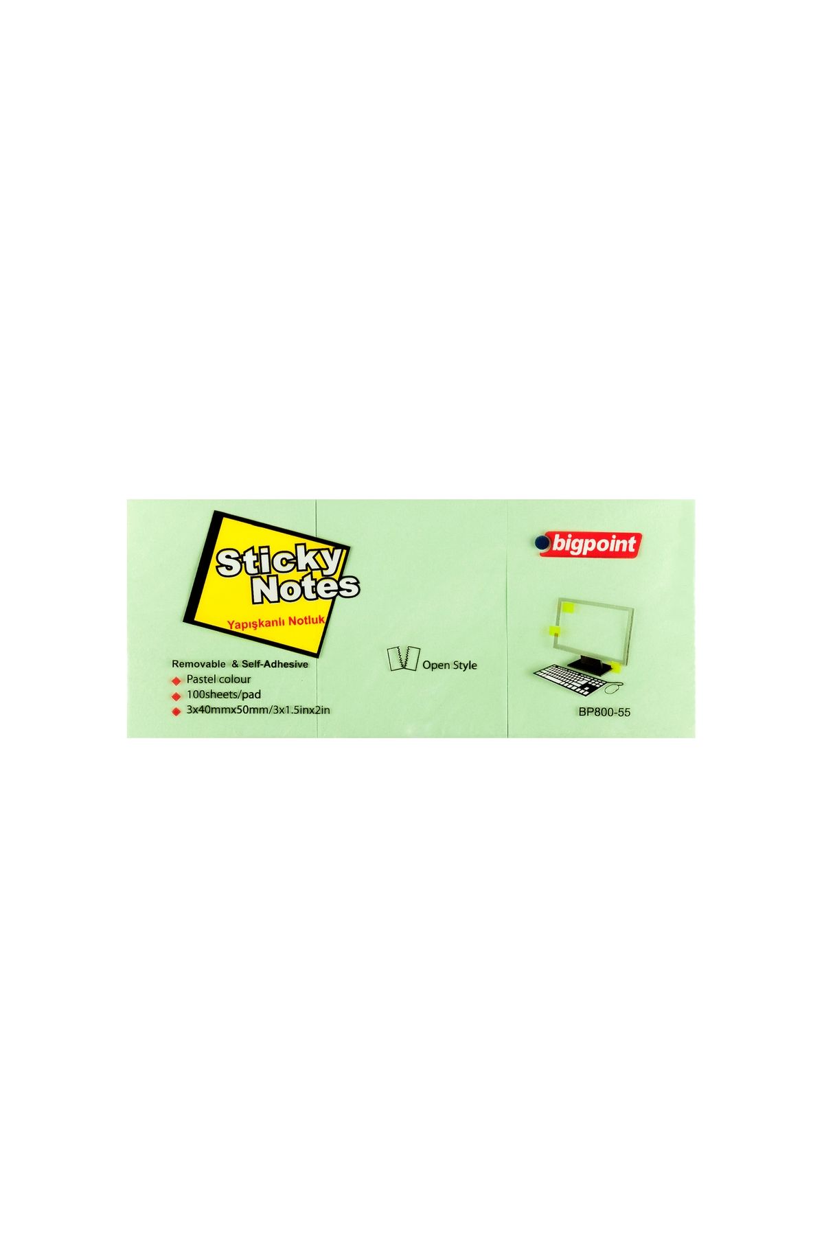 Bigpoint Yapışkanlı Not Kağıdı 3'lü 40x50mm Yeşil 4'lü Paket