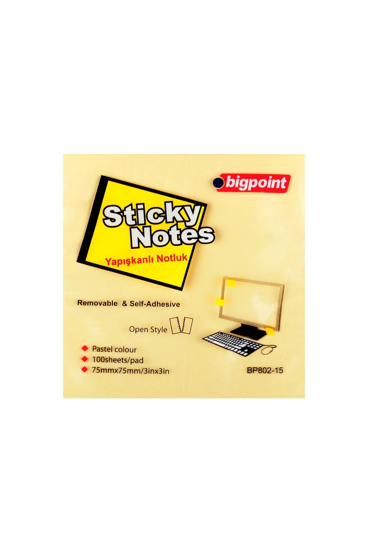 Bigpoint Yapışkanlı Not Kağıdı 75x75mm Sarı 12'li Paket