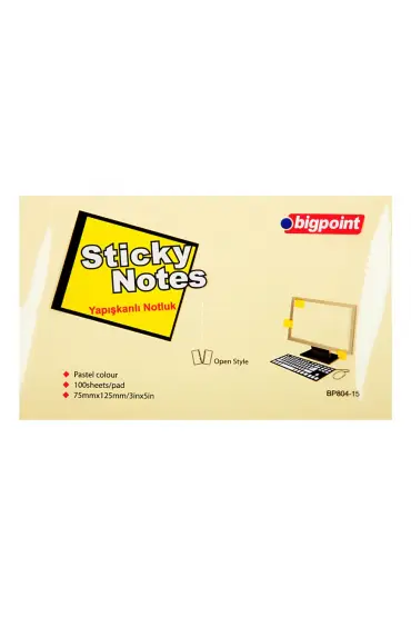 Bigpoint Yapışkanlı Not Kağıdı 75x125mm Sarı 12'li Paket