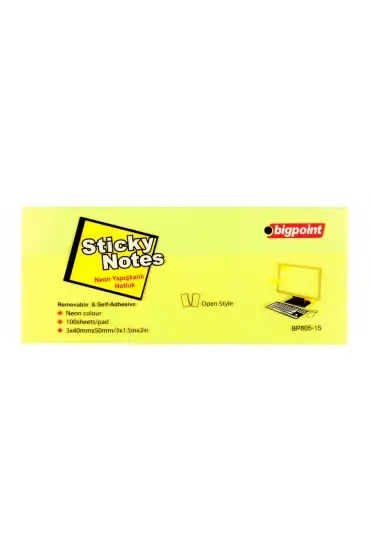 Bigpoint Yapışkanlı Not Kağıdı 3'lü 40x50mm Neon Sarı 4'lü Paket