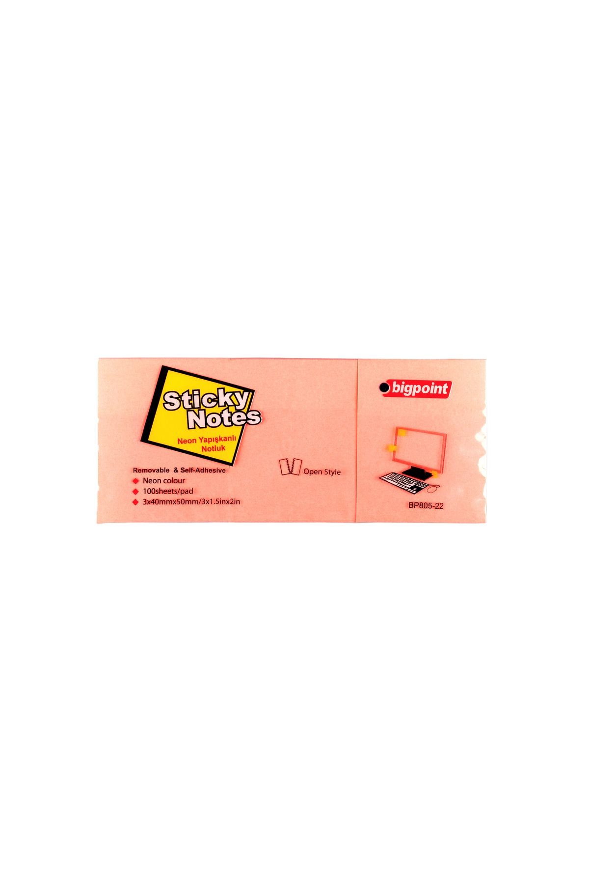 Bigpoint Yapışkanlı Not Kağıdı 3'lü 40x50mm Neon Pembe 4'lü Paket