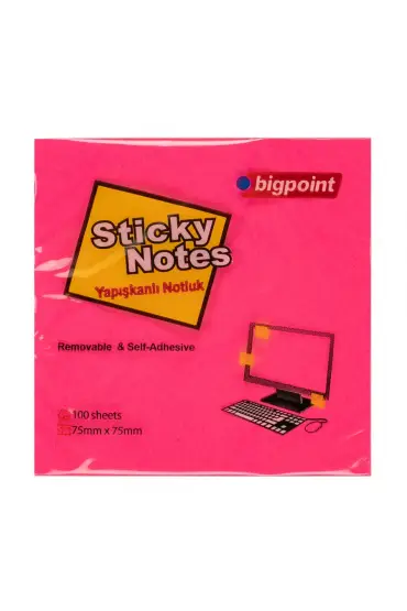 Bigpoint Yapışkanlı Not Kağıdı 75x75mm Neon Kırmızı 12'li Paket