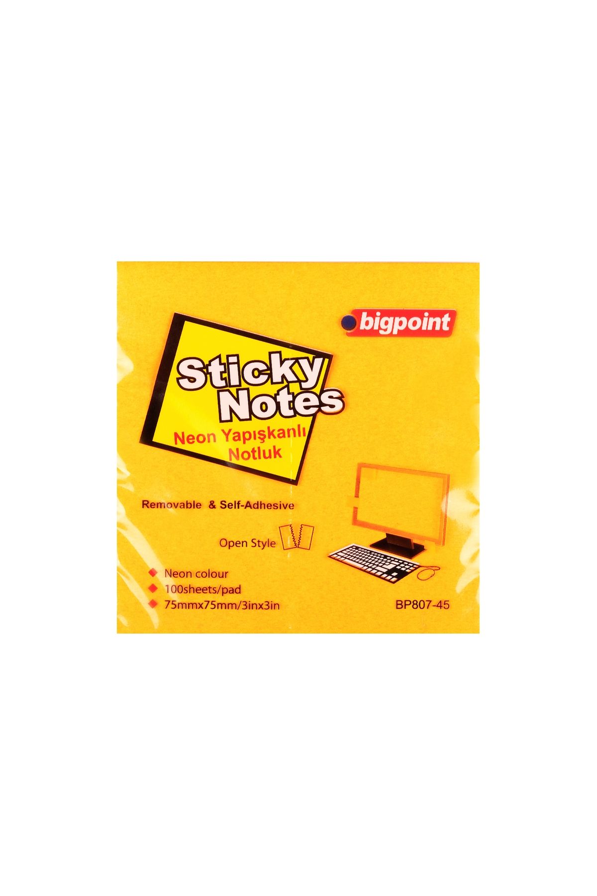 Bigpoint Yapışkanlı Not Kağıdı 75x75mm Neon Turuncu 12'li Paket