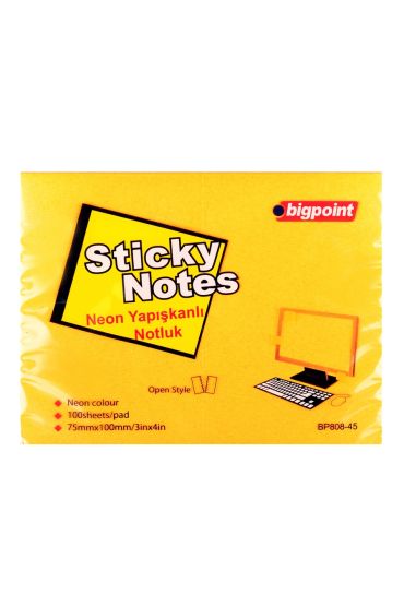 Bigpoint Yapışkanlı Not Kağıdı 75x100mm Neon Turuncu 12'li Paket