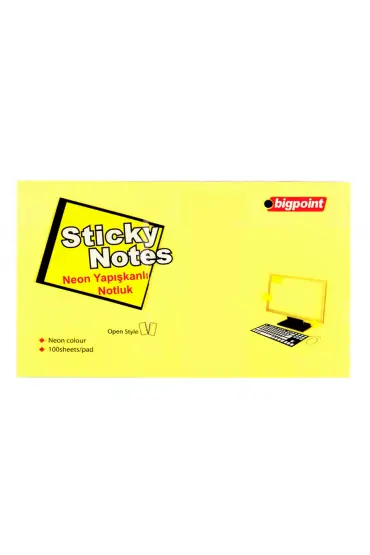 Bigpoint Yapışkanlı Not Kağıdı 75x125mm Neon Sarı 12'li Paket