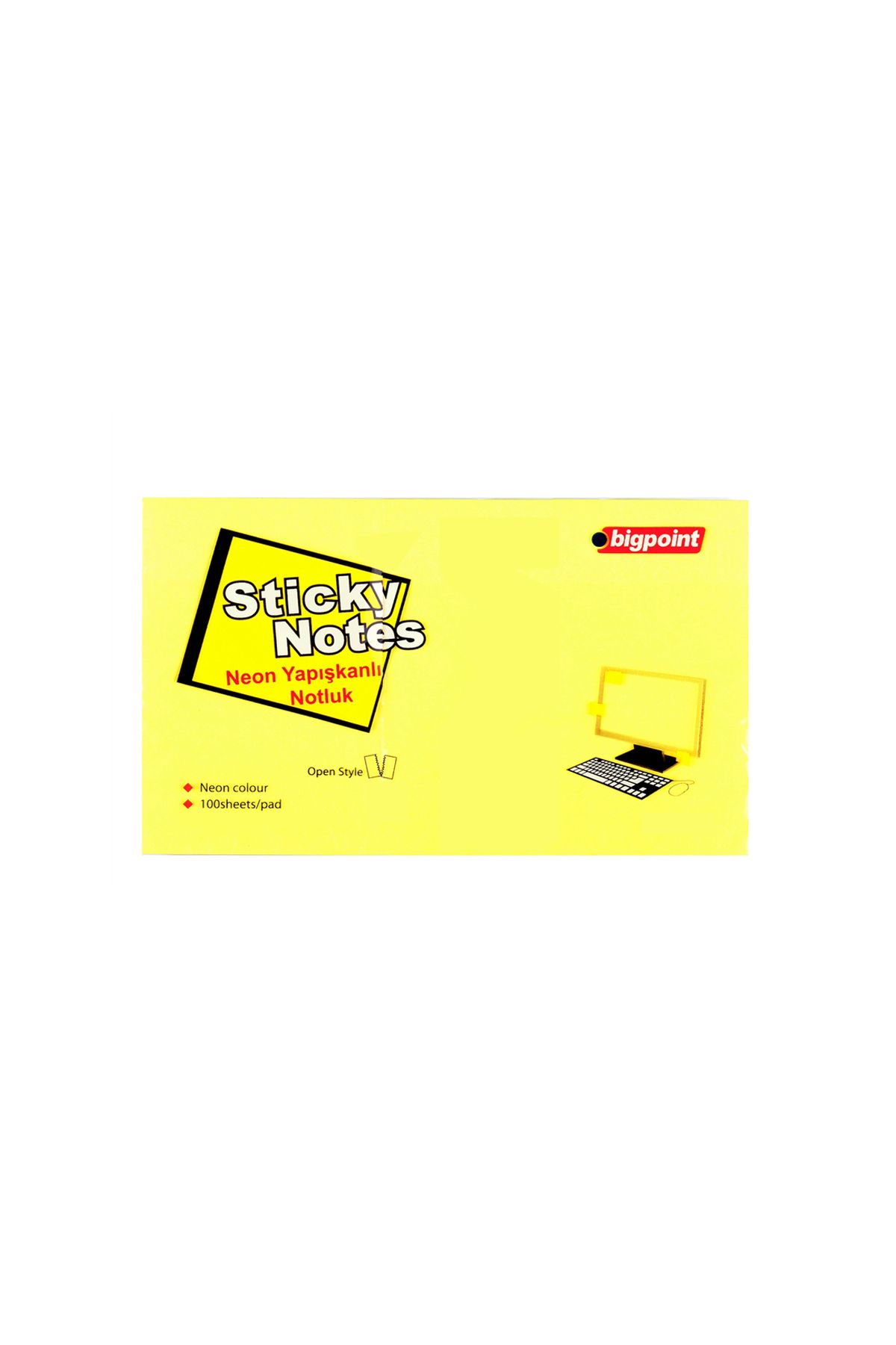 Bigpoint Yapışkanlı Not Kağıdı 75x125mm Neon Sarı 12'li Paket