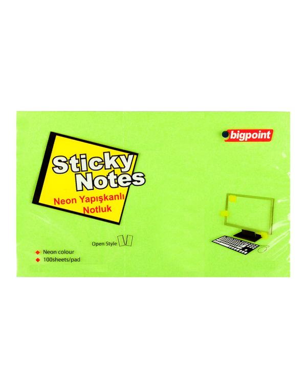Bigpoint Yapışkanlı Not Kağıdı 75x125mm Neon Yeşil 12'li Pak...
