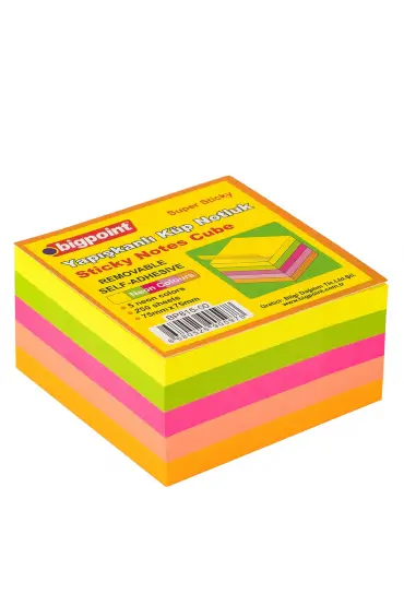 Bigpoint Yapışkanlı Not Kağıdı Super Sticky Küp 5 Renk 250 Yaprak 6'lı Paket