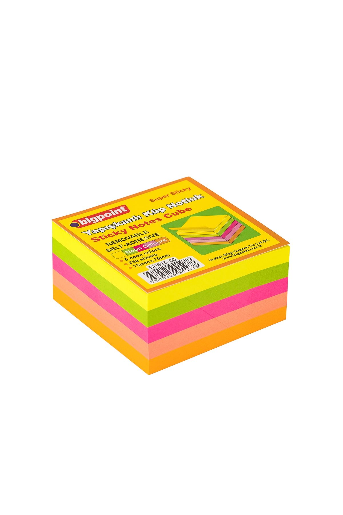 Bigpoint Yapışkanlı Not Kağıdı Super Sticky Küp 5 Renk 250 Yaprak 6'lı Paket