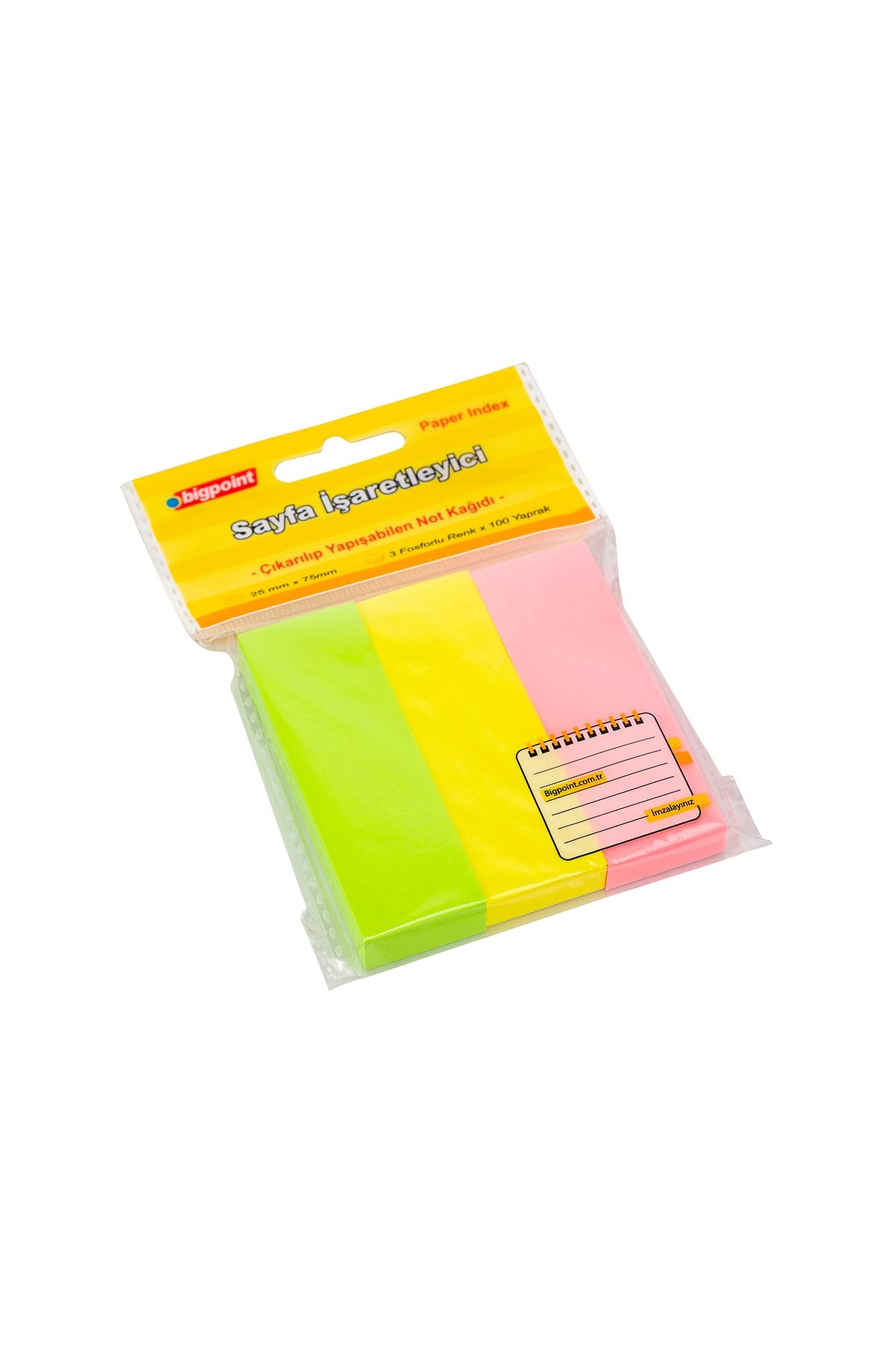 Bigpoint Yapışkanlı Not Kağıdı 3 Neon Renk 25x75mm 24'lü Paket