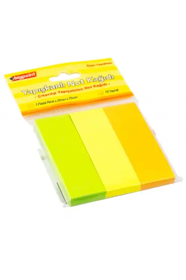 Bigpoint Yapışkanlı Not Kağıdı 3 Pastel Renk 25x75mm 24'lü Paket