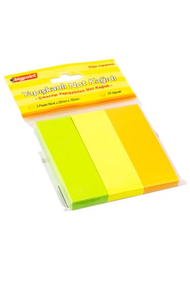 Bigpoint Yapışkanlı Not Kağıdı 3 Pastel Renk 25x75mm 24'lü Paket