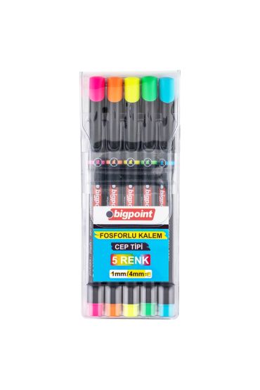 Bigpoint Fosforlu Kalem Cep Tipi 5'li Set 24'lü Kutu