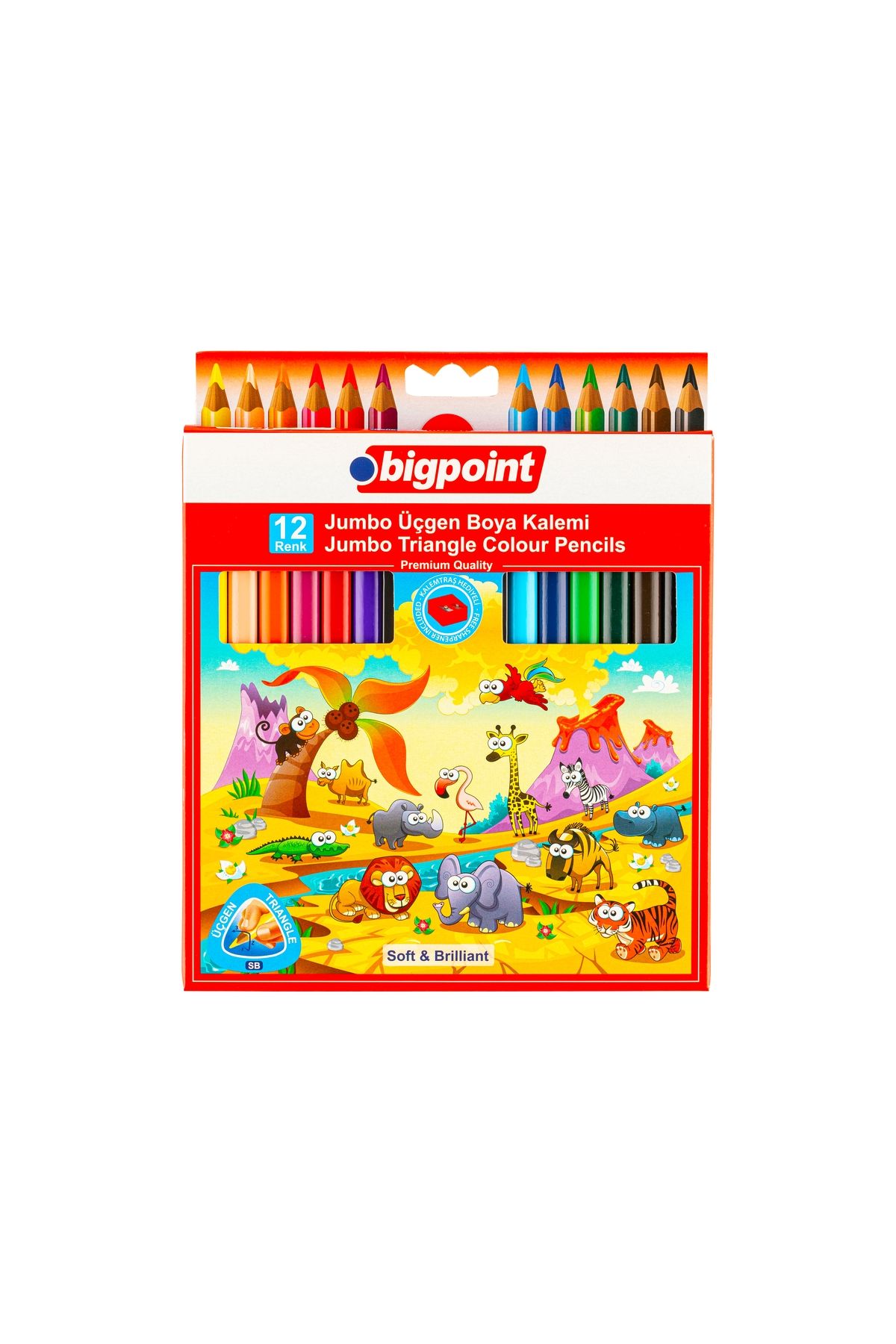 Bigpoint Jumbo Üçgen Kuru Boya Kalemi 12 Renk 12'li Stand