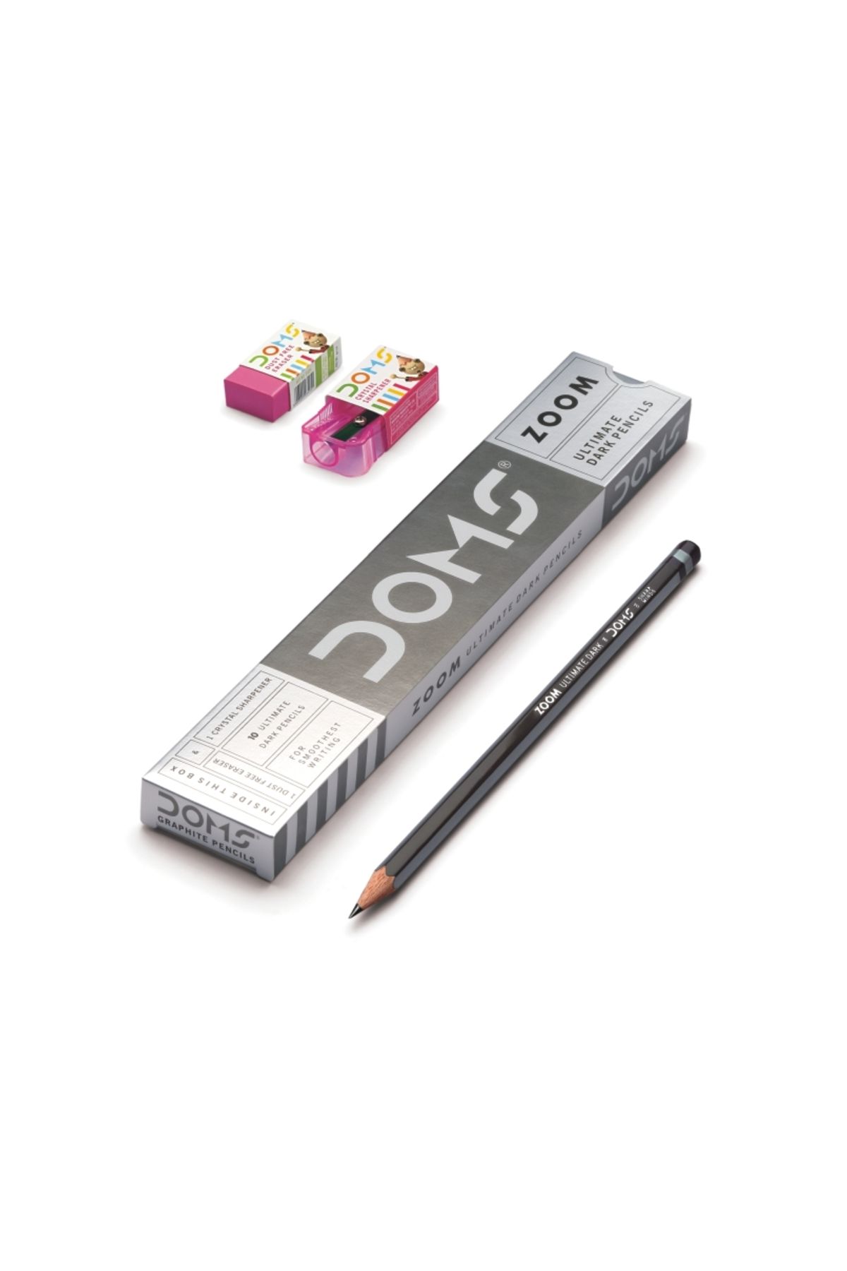 Doms Zoom Köşeli Kurşun Kalem 12'li + Silgi + Kalemtraş 12'li Paket