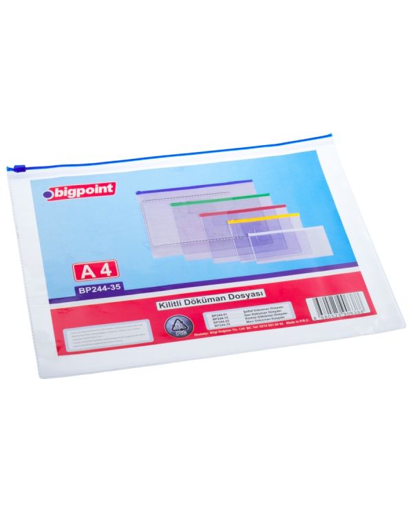Bigpoint Döküman Dosyası A4 PVC Mavi 12'li Poşet