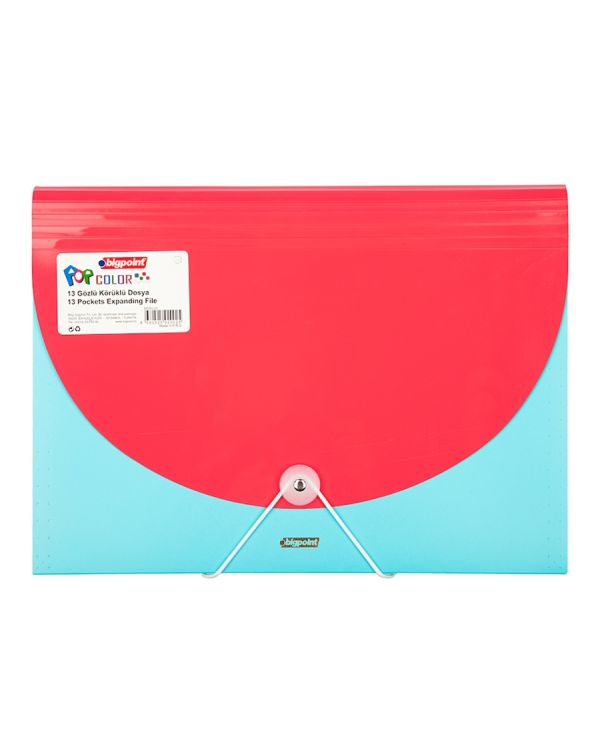Bigpoint Pop Serisi Körüklü Dosya 13 Cepli Kilitli A4 Kırmızı-Turkuaz