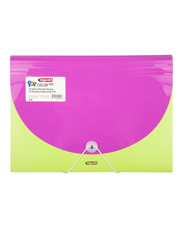 Bigpoint Pop Serisi Körüklü Dosya 13 Cepli Kilitli A4 Mor-Yeşil