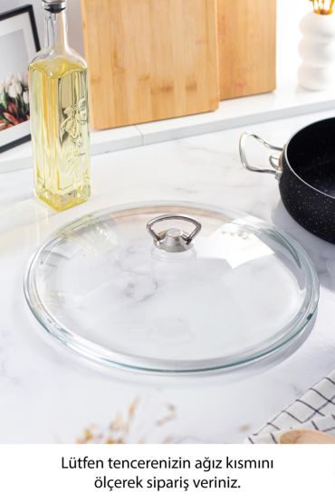 32 Cm Tencere & Tava & Sahan için Metal Kulplu Cam Kapak (TÜM TENCERELERE UYUMLUDUR)